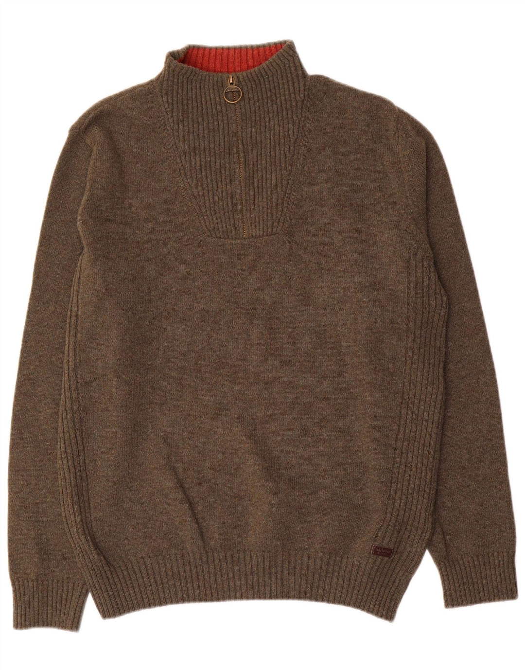 Barbour Herren-Pullover mit Reißverschluss am Hals, große Khaki-Wolle
