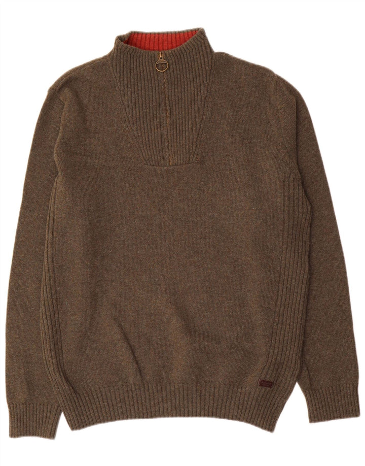 Barbour Herren-Pullover mit Reißverschluss am Hals, große Khaki-Wolle