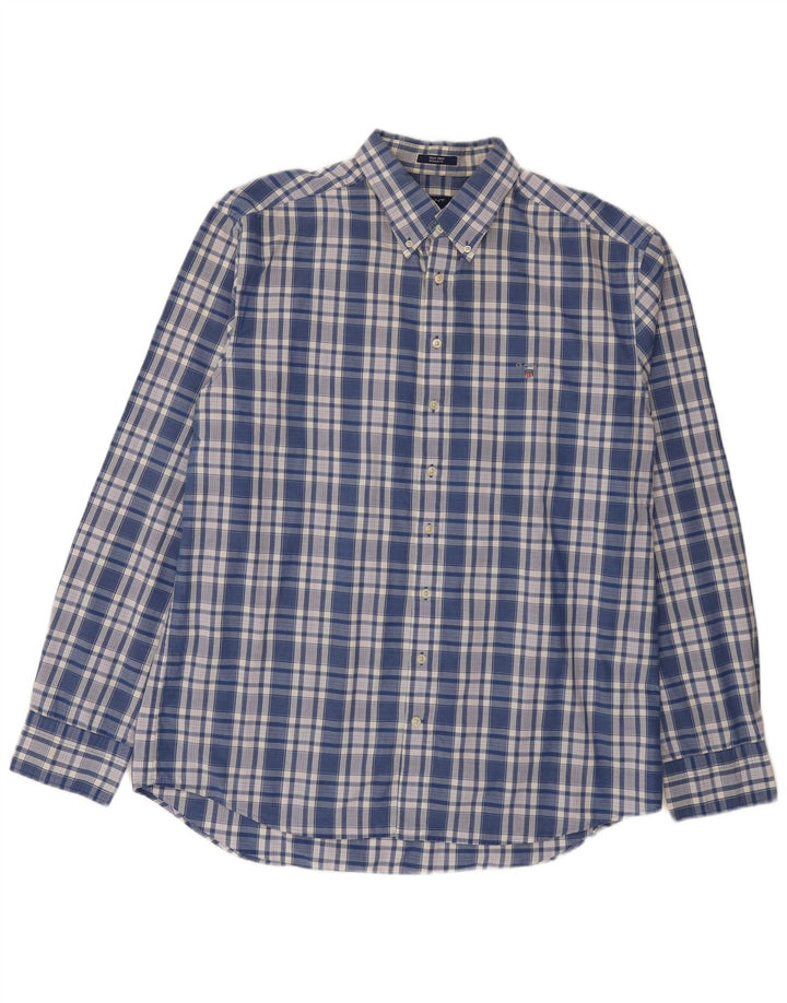 Gant Herrenhemd Größe 45/46 18 2XL blau karierte Baumwolle