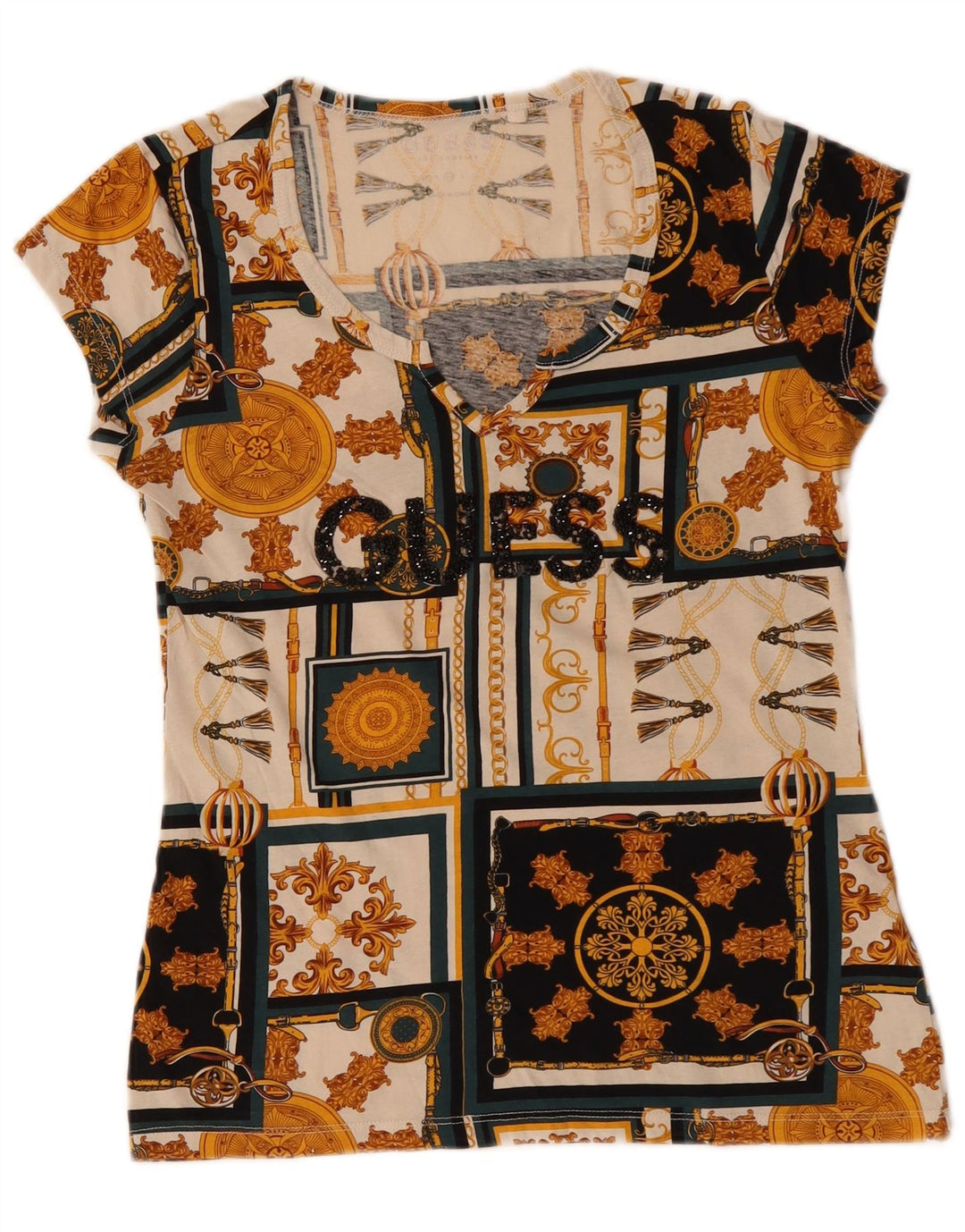 Guess Damen Grafik-T-Shirt-Oberteil UK 12 Medium Mehrfarbig