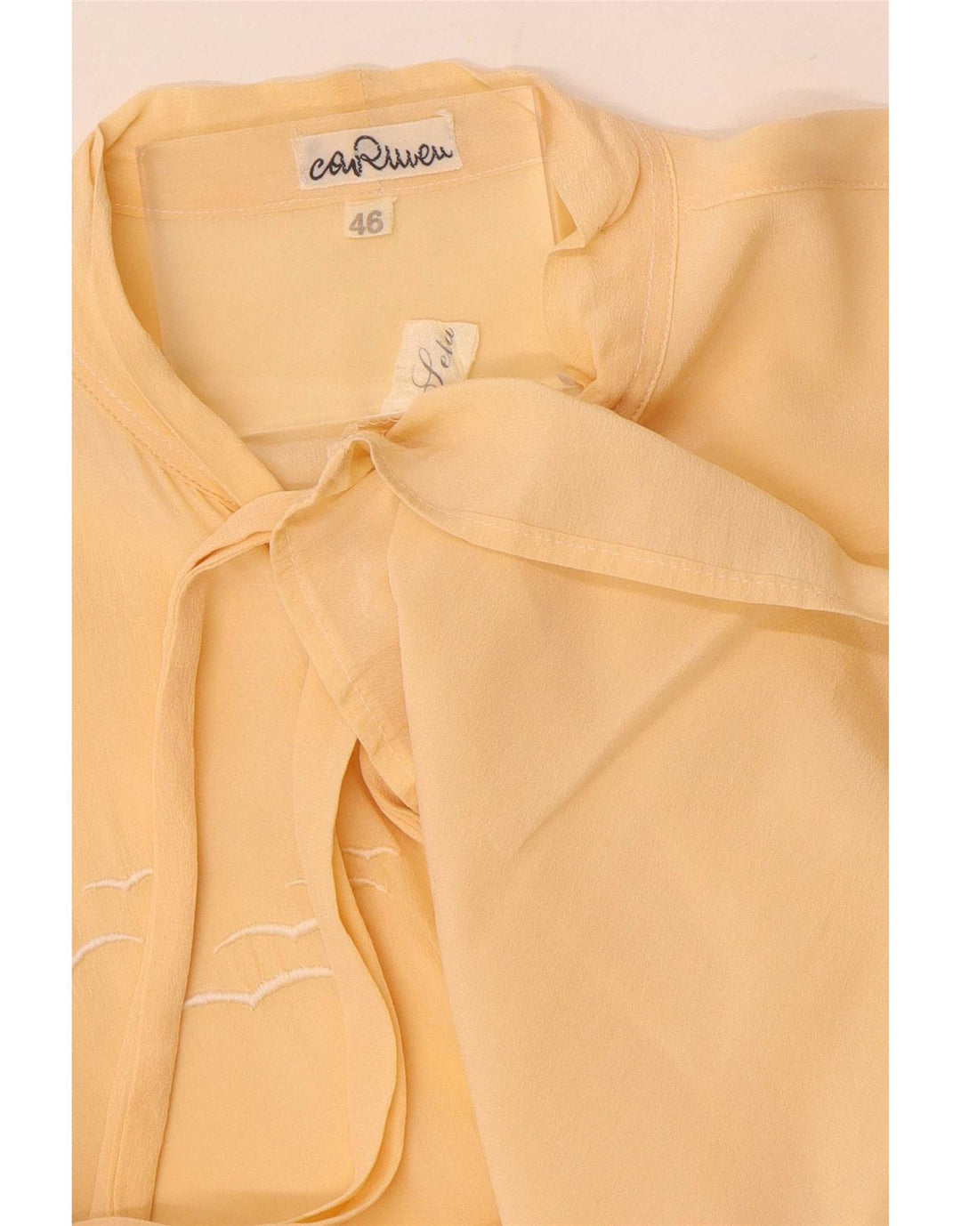 Vintage Damen-Hemdbluse mit Vorderkrawatte, IT 46, große gelbe Seide