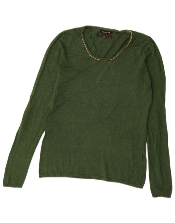Massimo Dutti Damen-Pullover mit U-Boot-Ausschnitt, UK 12, mittelgrüne Seide