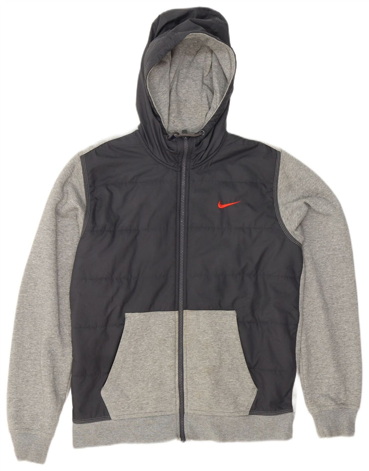 Nike Herren-Kapuzenpullover mit Reißverschluss, mittelgraue Colourblock-Baumwolle