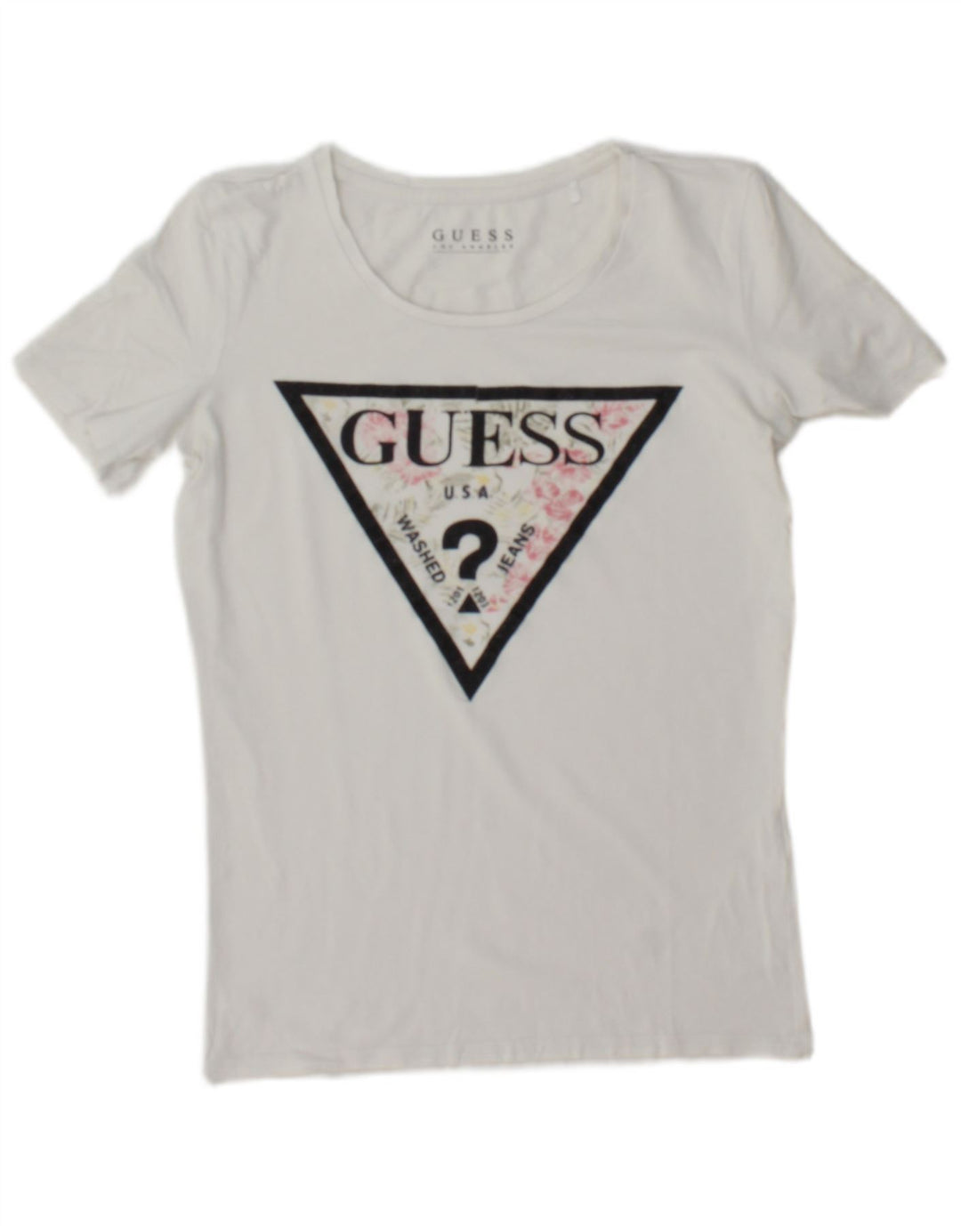 Guess Damen Grafik-T-Shirt-Oberteil UK 12 Medium Weiß