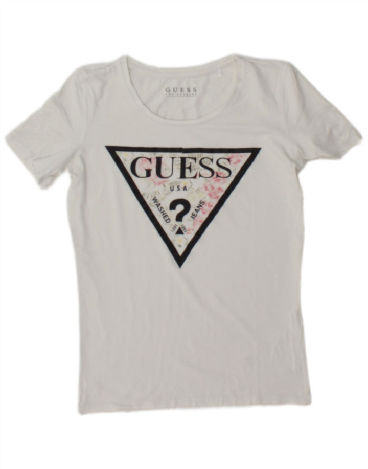 Guess Damen Grafik-T-Shirt-Oberteil UK 12 Medium Weiß