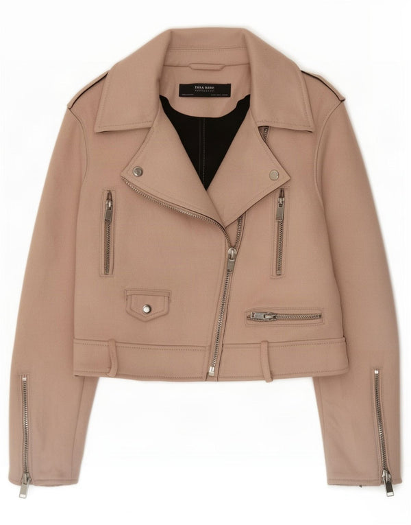 Zara Damen Crop Bikerjacke UK 14 Large Rosa Polyester