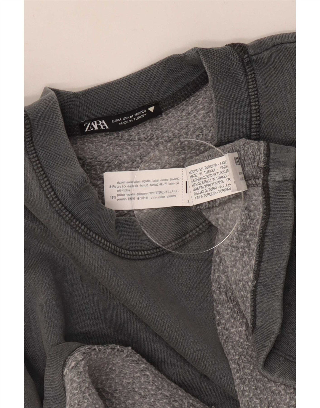 Zara Damen Crop Oversized Sweatshirt Pullover UK 14 Mittelgraue Baumwolle