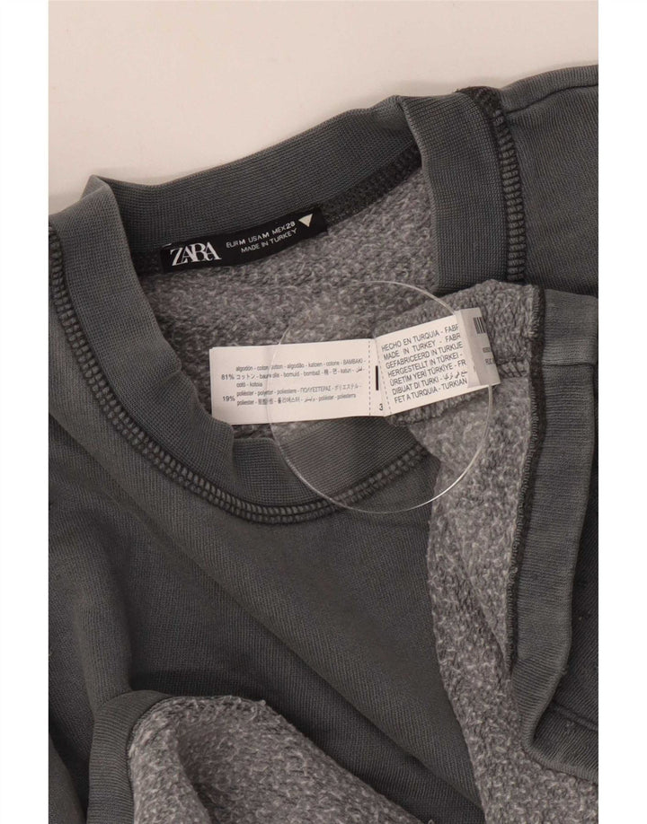 Zara Damen Crop Oversized Sweatshirt Pullover UK 14 Mittelgraue Baumwolle
