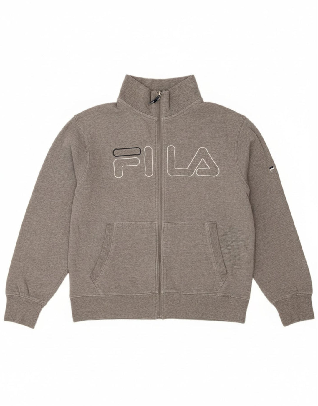 FILA Womens Graphic Tracksuit Top Jacket UK 16 Large Grey Cotton