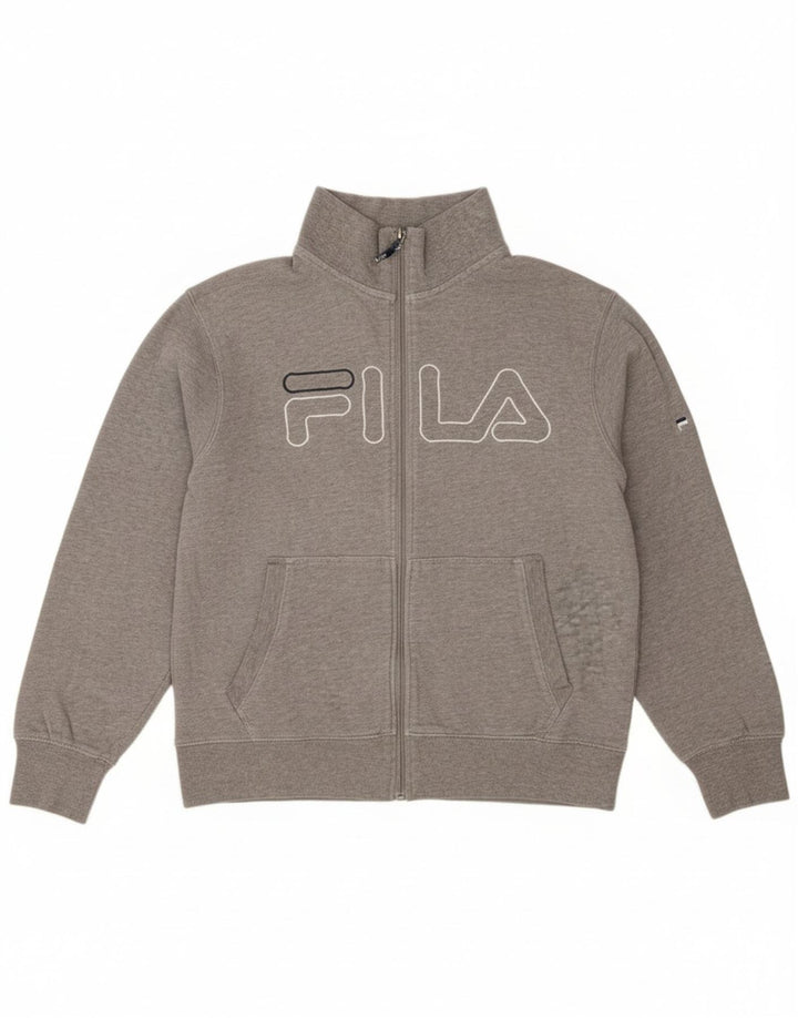 FILA Womens Graphic Tracksuit Top Jacket UK 16 Large Grey Cotton