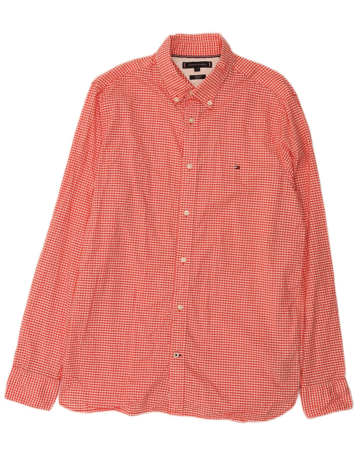Tommy Hilfiger Herren-Slim-Fit-Hemd, großes rotes Gingham-Baumwolle