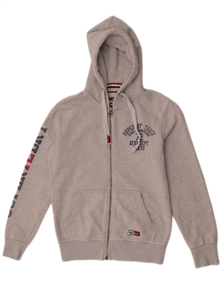 Superdry Herren-Kapuzenpullover mit grafischem Reißverschluss, mittelgraue Baumwolle
