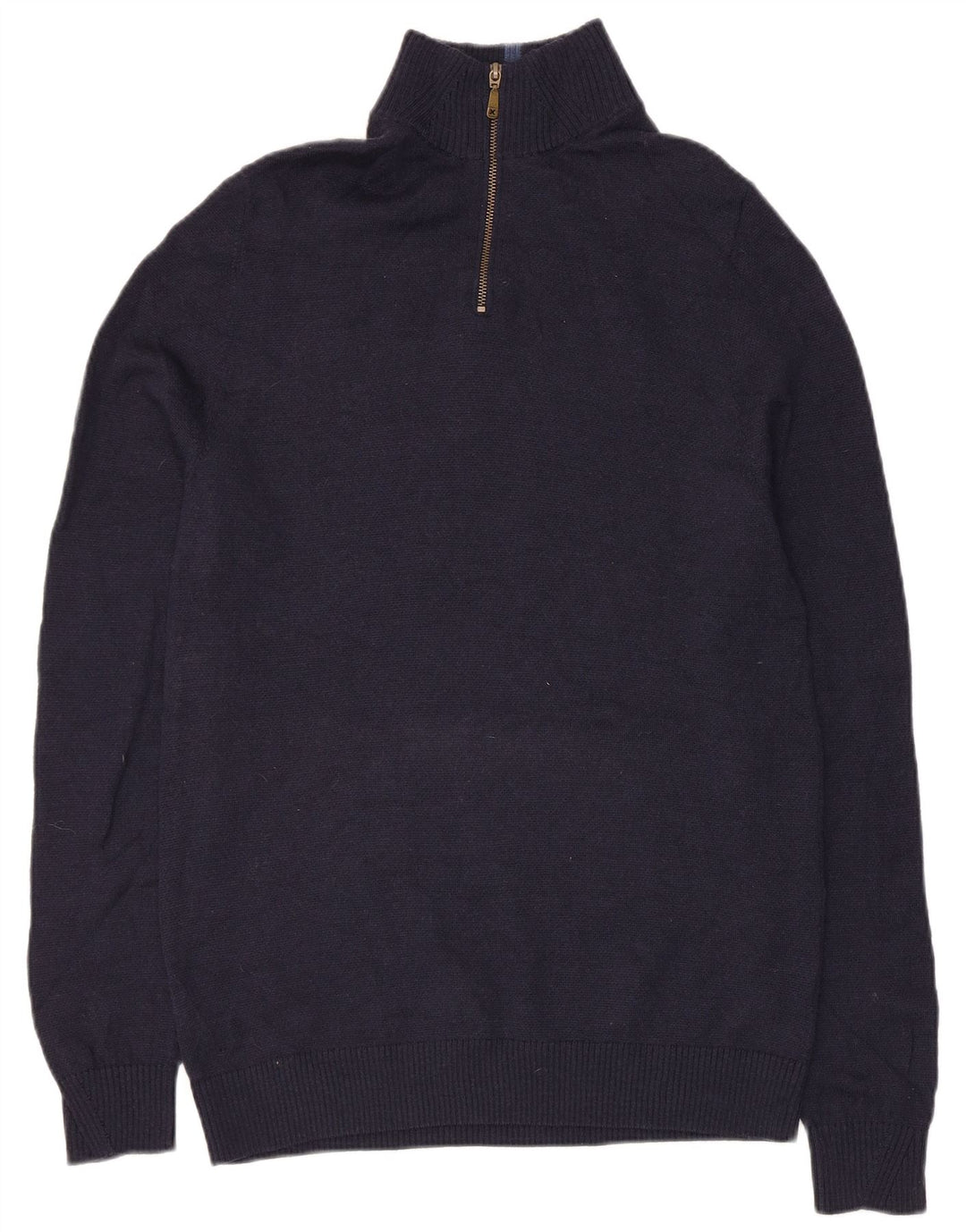 White Stuff Herren-Pullover mit Reißverschluss am Hals, mittelblaue Merinowolle