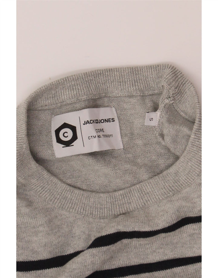 JACK & JONES Mens Crew Neck Jumper Sweater Small Grey Striped Vintage Jack & Jones and Second-Hand Jack & Jones from Messina Hembry 