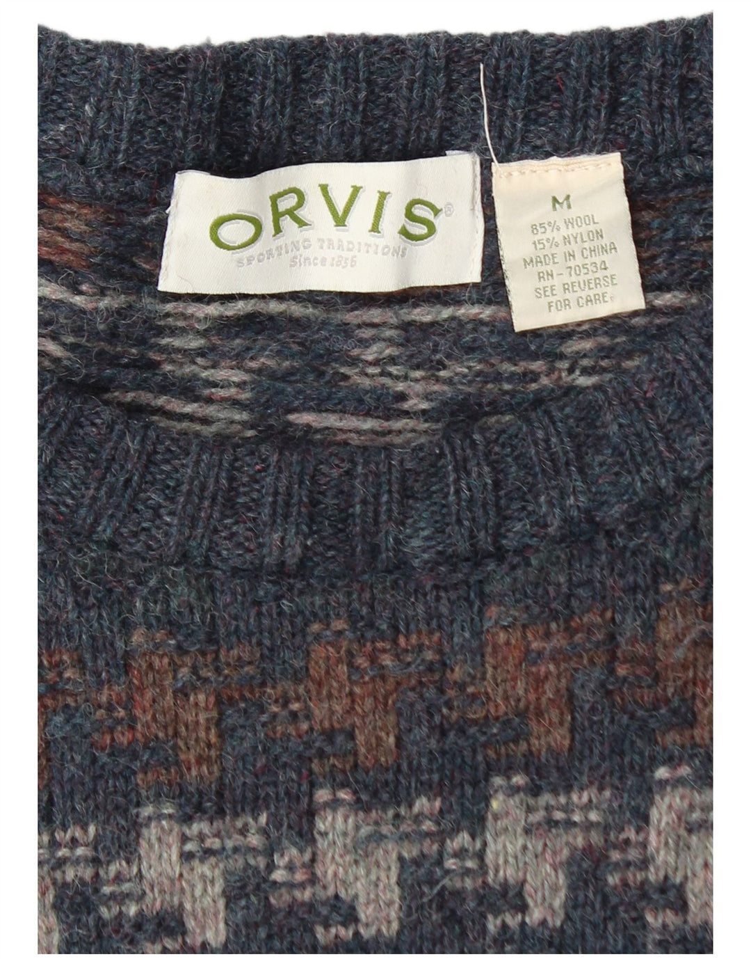 Orvis Herren-Pullover mit U-Boot-Ausschnitt, mittlere marineblaue Wolle mit Hahnentrittmuster