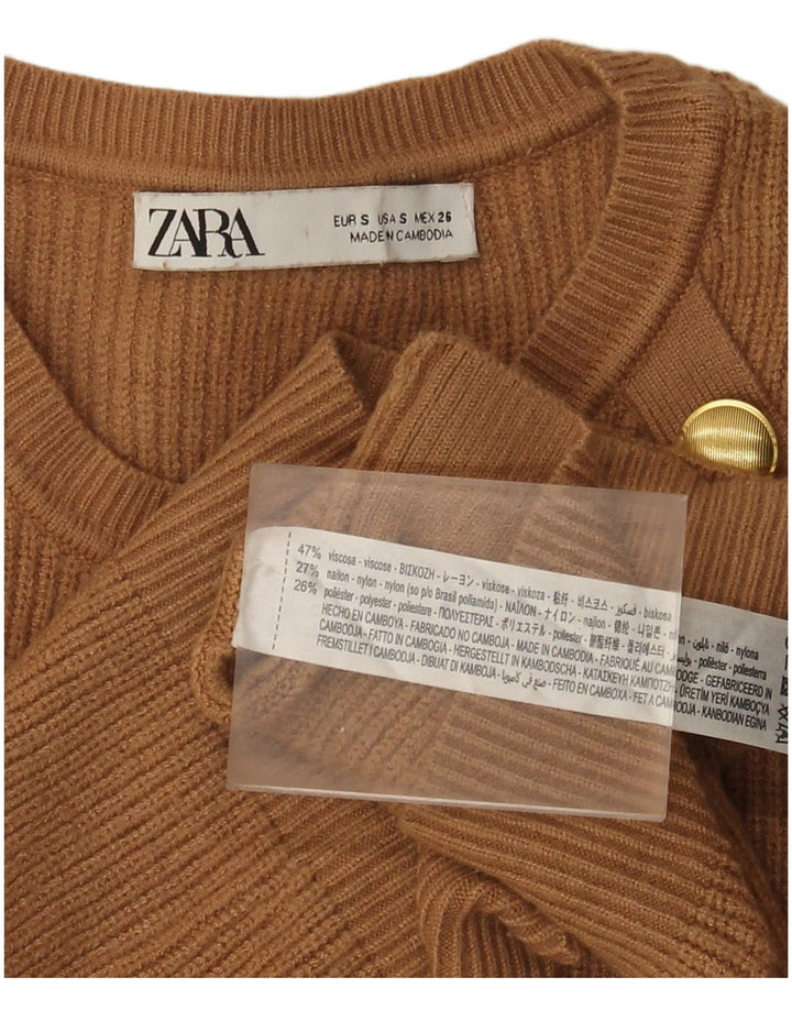Zara Damen-Pullover mit Rundhalsausschnitt, Größe S, braun, Viskose
