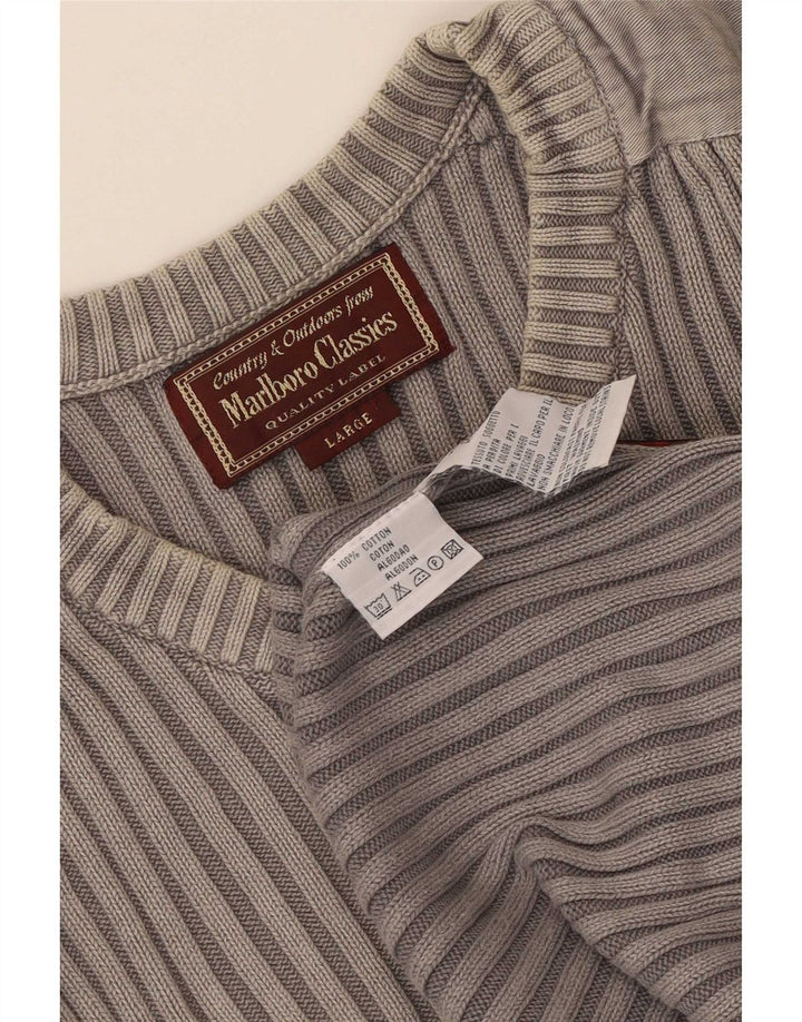 Marlboro Classics Herren-Pullover mit V-Ausschnitt, groß, graue Baumwolle