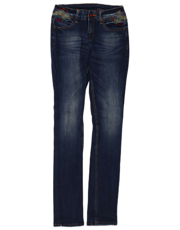 Desigual Damen Skinny Jeans W26 L32 Blau geblümte Baumwolle