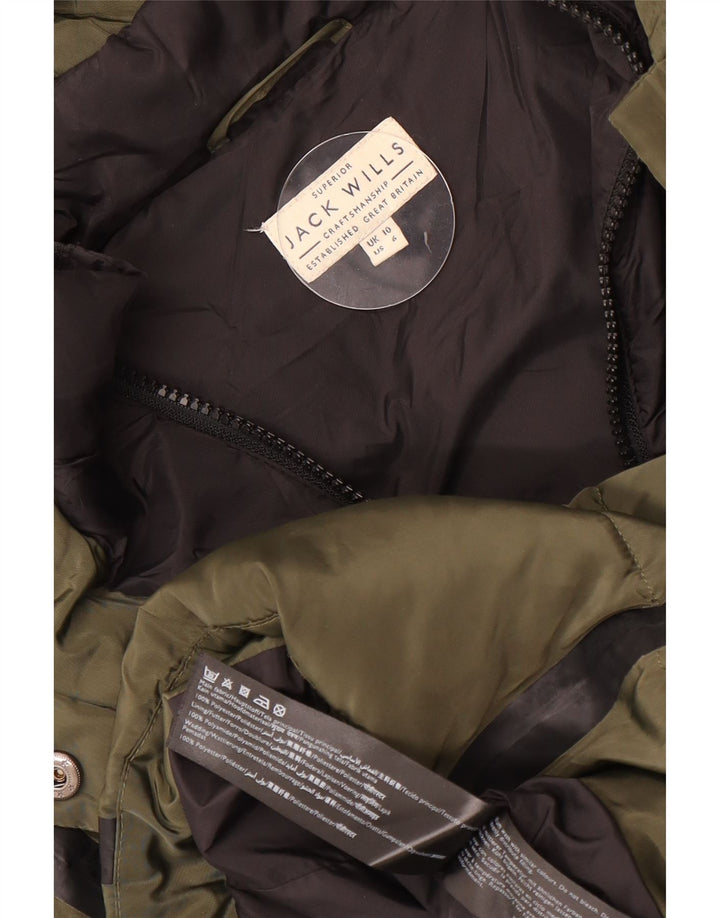 Jack Wills Wattierte Damenjacke mit Kapuze, UK 10, Größe S, Khaki, gestreift, Polyester