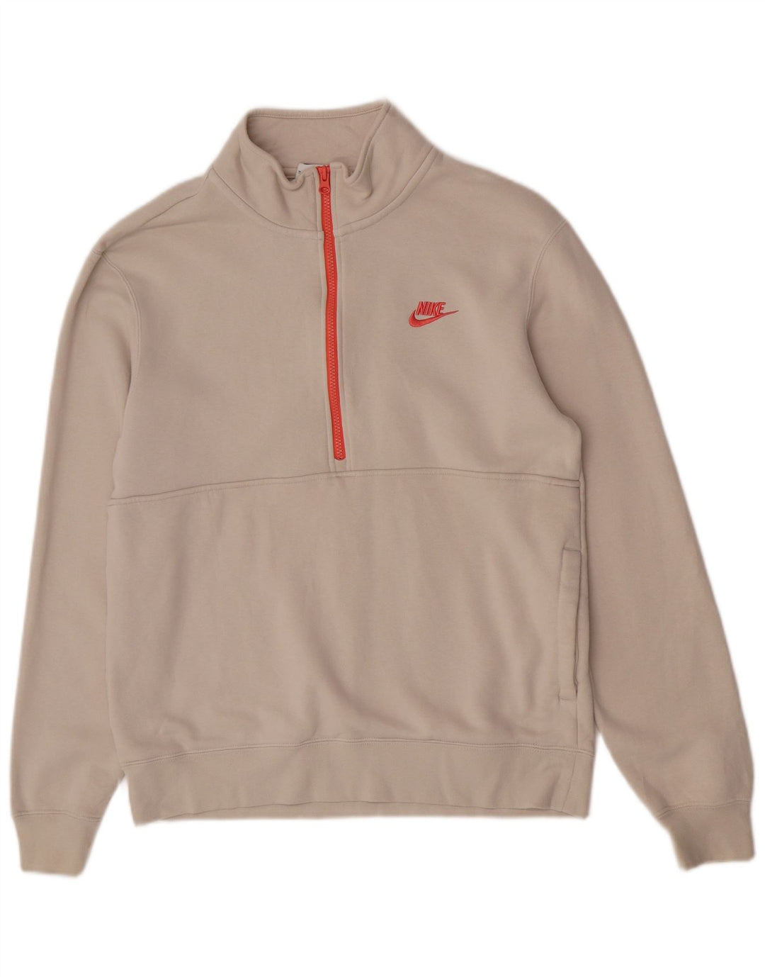 Nike Herren-Sweatshirt mit Reißverschluss am Hals, mittlere, cremefarbene Baumwolle