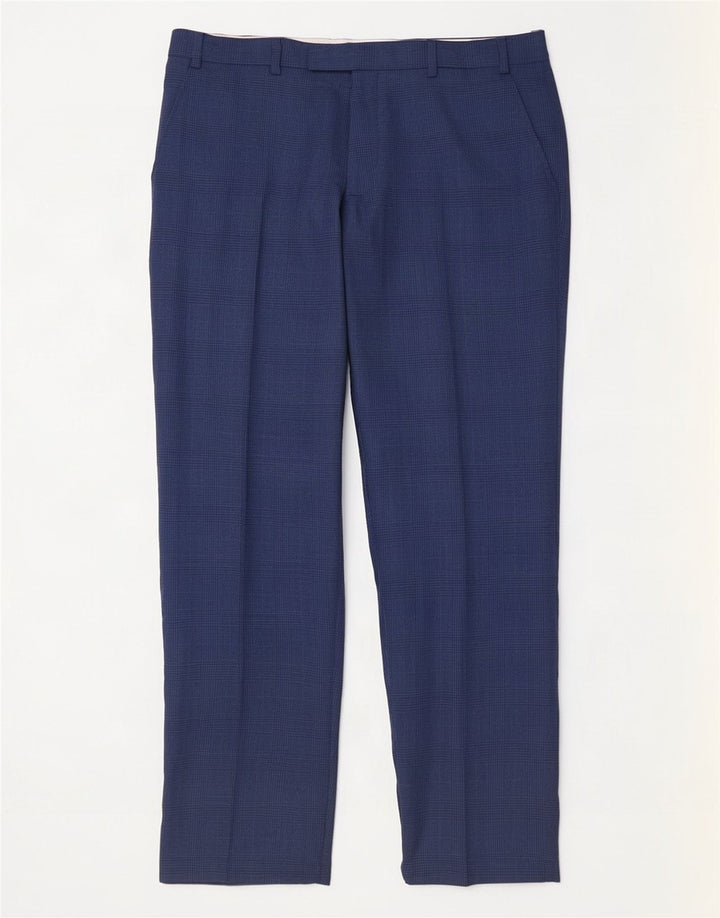 John Lewis Herren-Anzughose, gerade, W36, L28, blau karierte Wolle