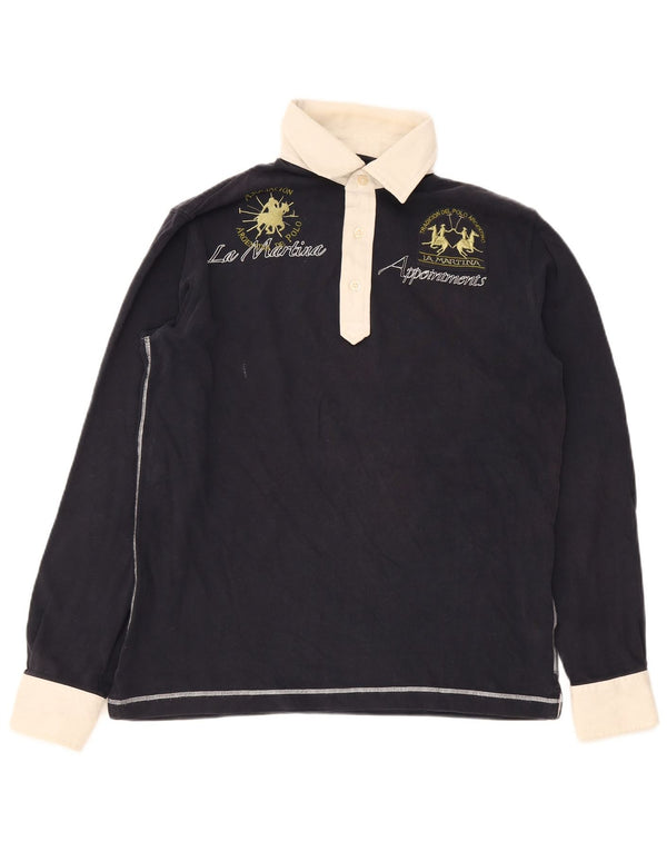 La Martina Herren-Rugby-Poloshirt mit Grafik, XL, Marineblau, Farbblock