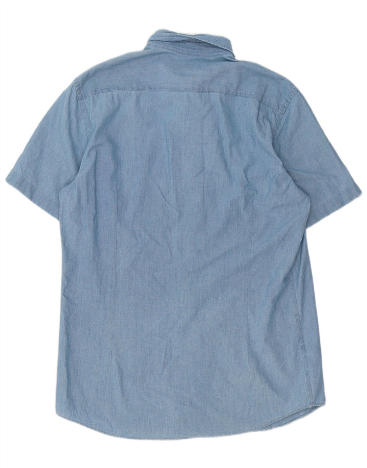 Massimo Dutti Herren-Kurzarmhemd, groß, blaue Baumwolle