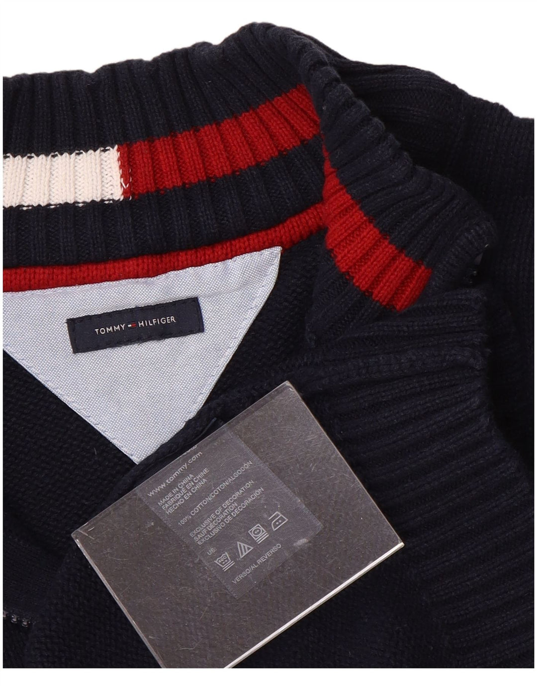 TOMMY HILFIGER Jungen-Pullover mit Reißverschluss am Hals, 14–15 Jahre, marineblaue Baumwolle
