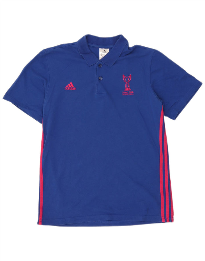 Adidas Herren-Poloshirt mit Grafik, mittelblaue Baumwolle