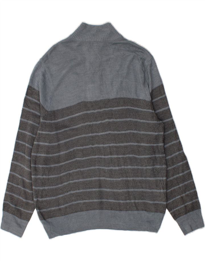 DOCKERS Mens Zip Neck Jumper Sweater Large Blue Striped Acrylic Vintage Dockers and Second-Hand Dockers from Messina Hembry 