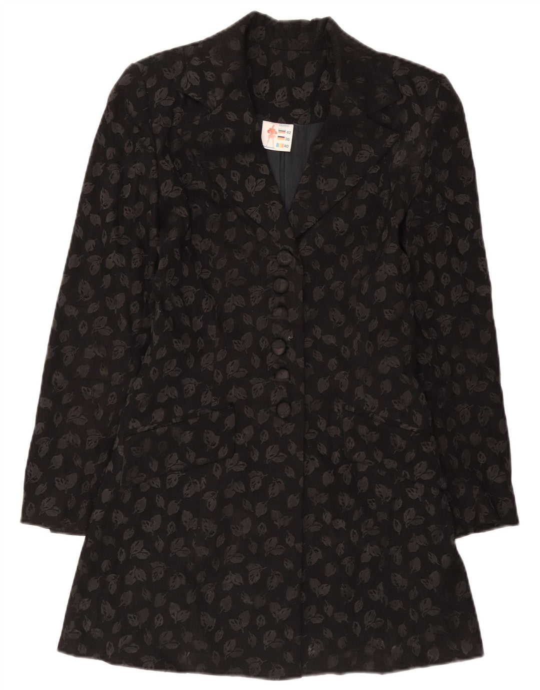 Vintage Damen Longline 6-Knopf-Blazerjacke IT 40 Small Black Floral