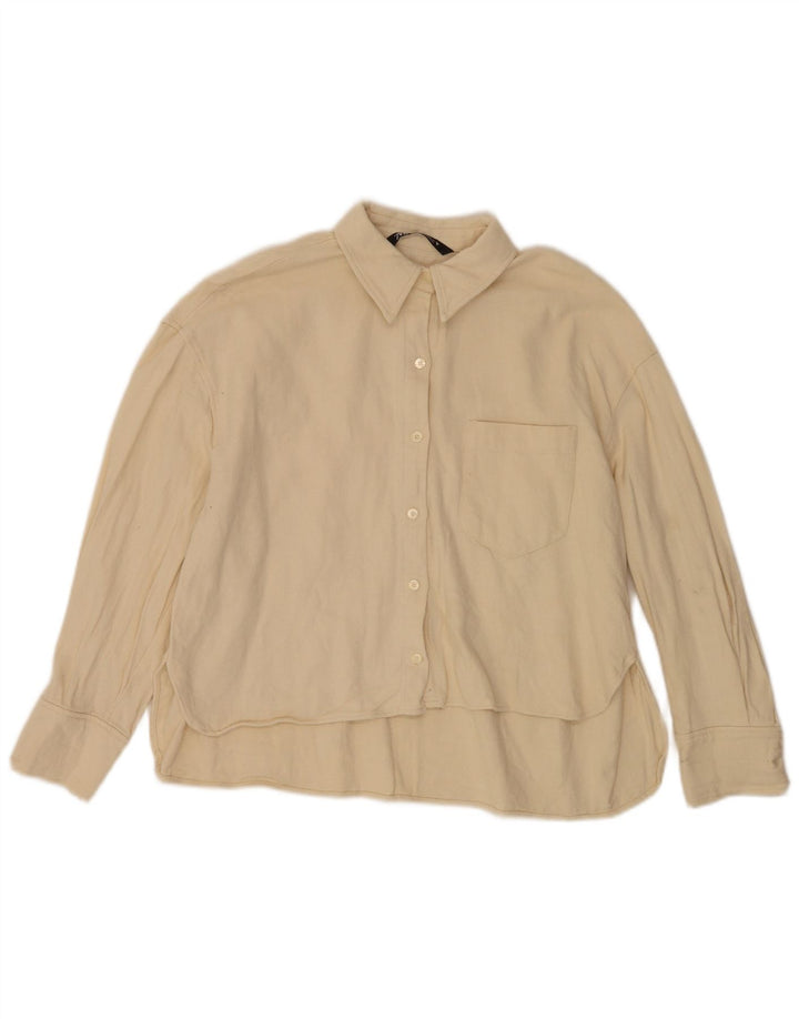 Zara Damen Overshirt-Hemd UK 10 Small Beige Baumwolle