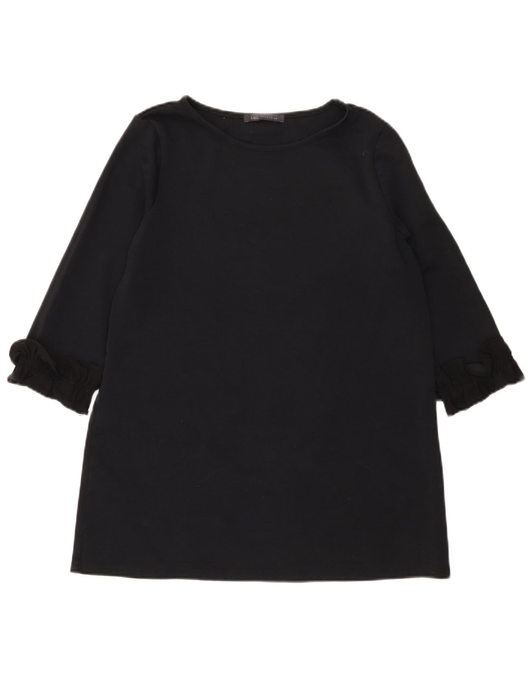 Marks & Spencer Damen-Tunika-Oberteil mit 3/4-Ärmeln, UK-Größe 12, mittelschwarz, Baumwolle