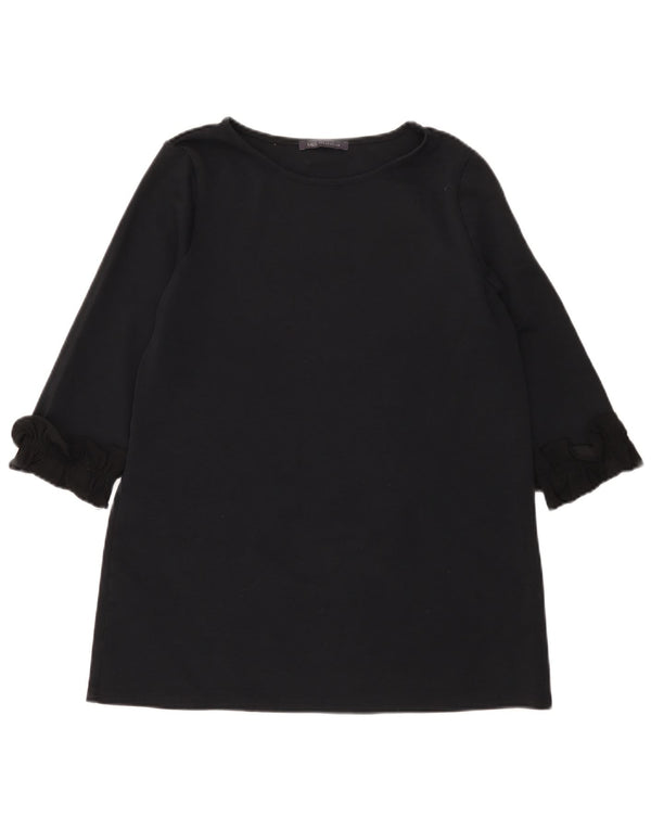 Marks & Spencer Damen-Tunika-Oberteil mit 3/4-Ärmeln, UK-Größe 12, mittelschwarz, Baumwolle