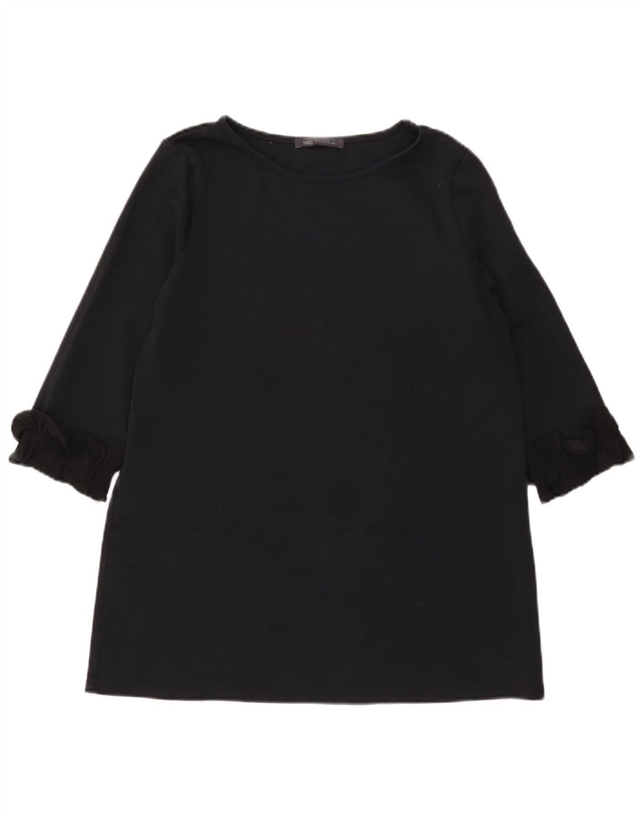 Marks & Spencer Damen-Tunika-Oberteil mit 3/4-Ärmeln, UK-Größe 12, mittelschwarz, Baumwolle