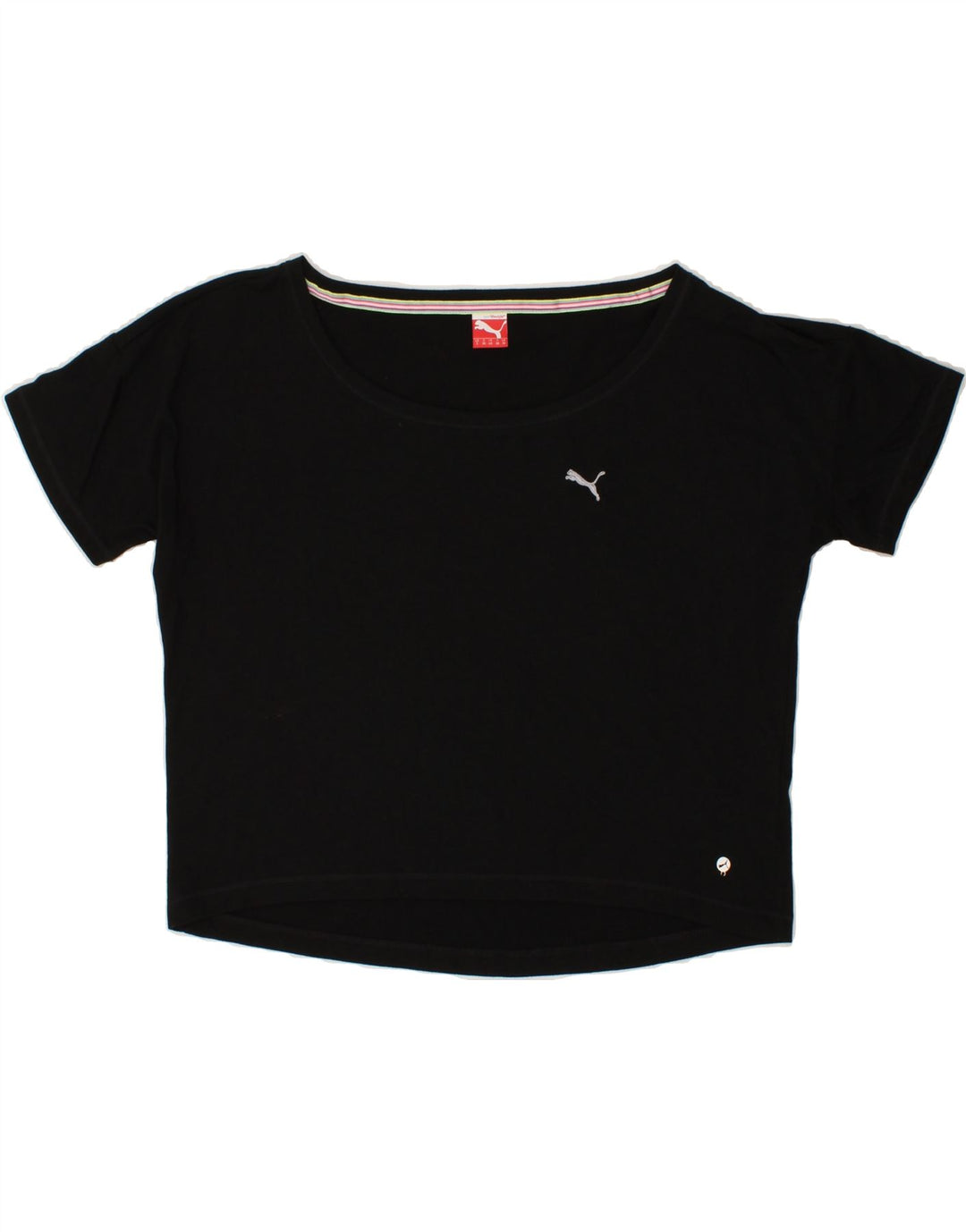 PUMA Womens Oversized Crop T-Shirt Top UK 10 Small Black Vintage Puma and Second-Hand Puma from Messina Hembry 
