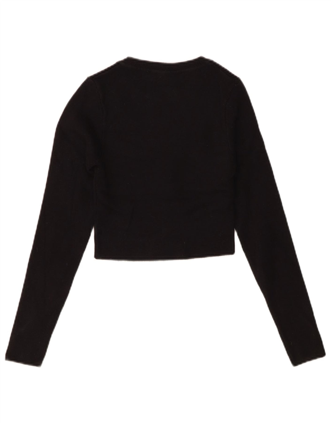 Zara Damen Crop Top Langarm UK 8 Small Schwarze Viskose