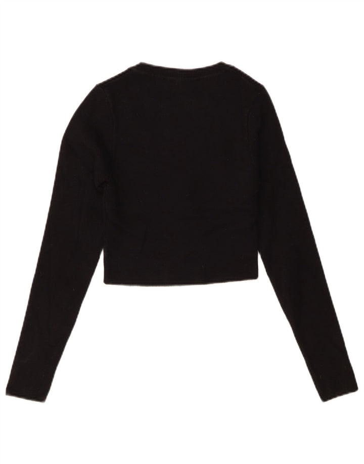 Zara Damen Crop Top Langarm UK 8 Small Schwarze Viskose