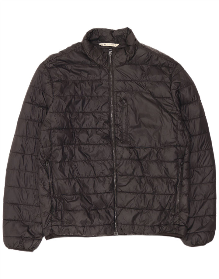 ZARA Herren Wattierte Jacke UK 44 2XL Schwarz Nylon