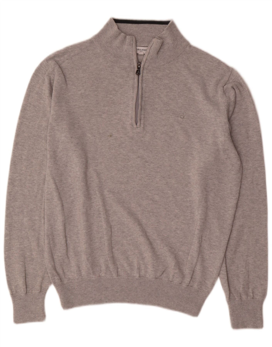 Calvin Klein Herren-Pullover mit Reißverschluss am Hals, mittelgraue Baumwolle