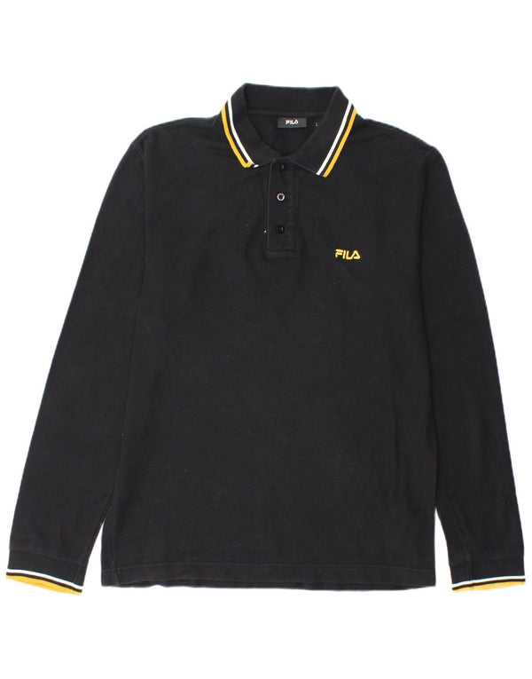 Fila Herren-Langarm-Poloshirt aus mittelschwarzer Baumwolle
