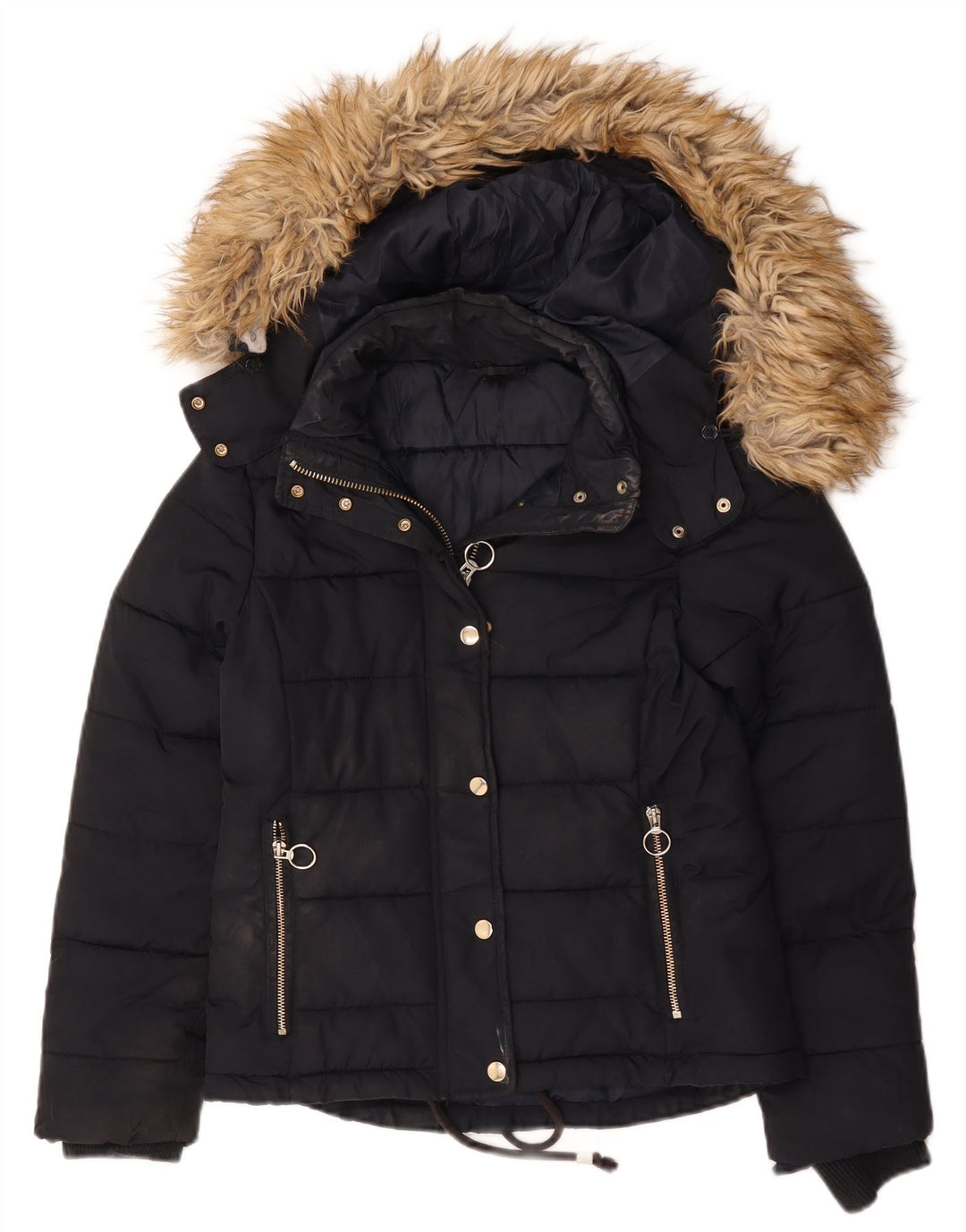 Topshop Damen-Jacke mit Kapuze, wattiert, Größe S, Marineblau, Polyester