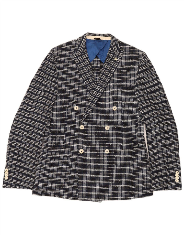 Manuel Ritz Herren-Blazer, zweireihig, Größe IT 48, mittelblau, kariert