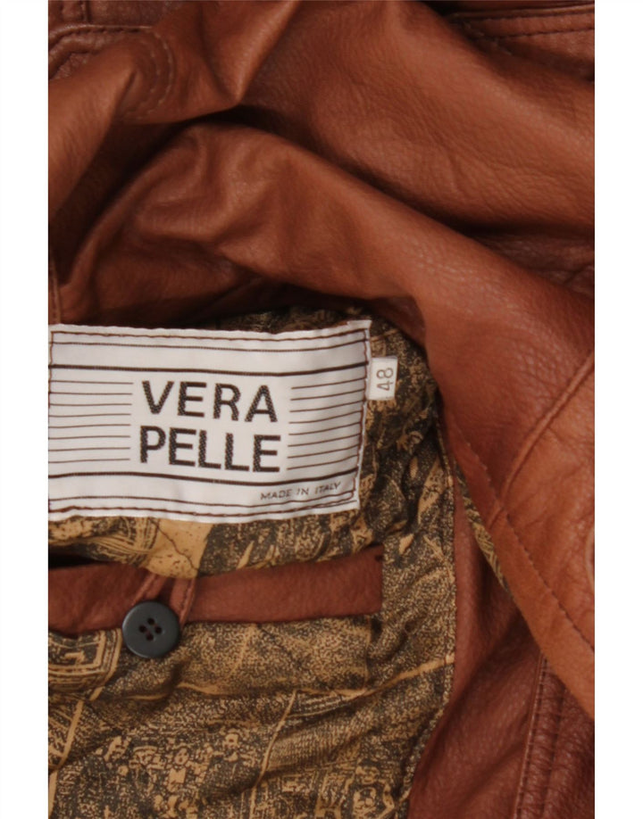 VINTAGE Herren Ledermantel mit Kapuze IT 48 Mittelbraunes Leder