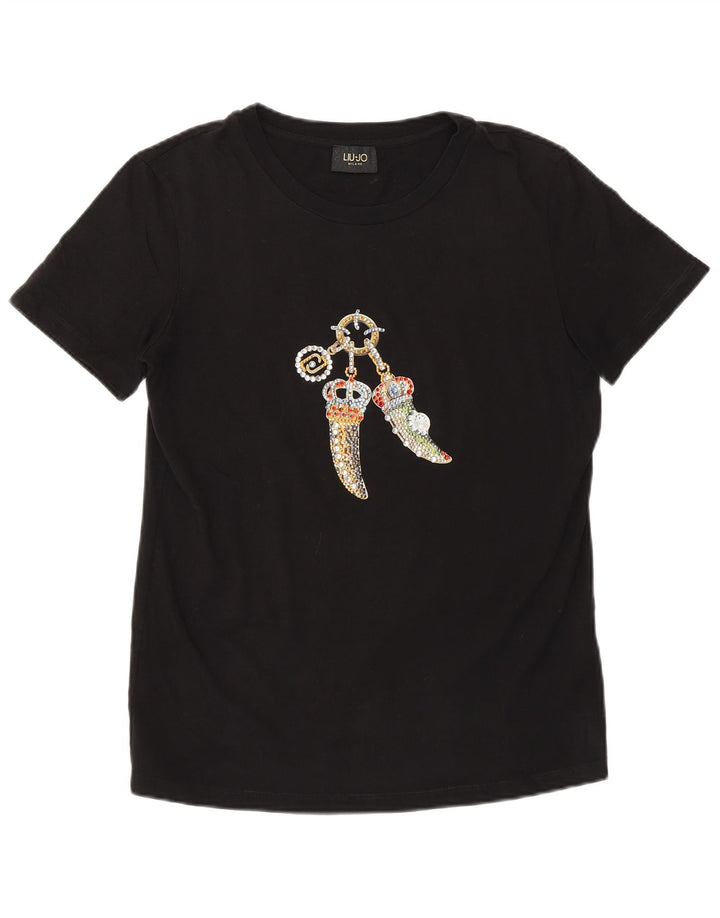 LIU JO Womens Graphic T-Shirt Top UK 14 Medium Black