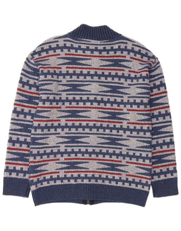 Vintage Herren Cardigan Pullover EU 58 3XL Marineblau Geometrisch Polyacryl