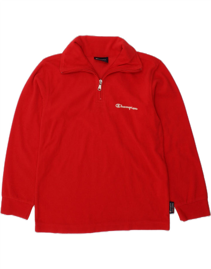 CHAMPION Boys Zip Neck Fleece Jumper 7-8 Years Small Red Polyester Vintage Champion and Second-Hand Champion from Messina Hembry 