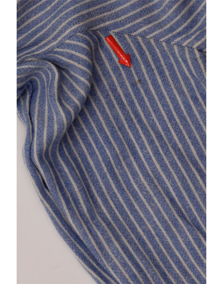 Crew Clothing Herrenhemd Mittelblaues Nadelstreifen-Leinen