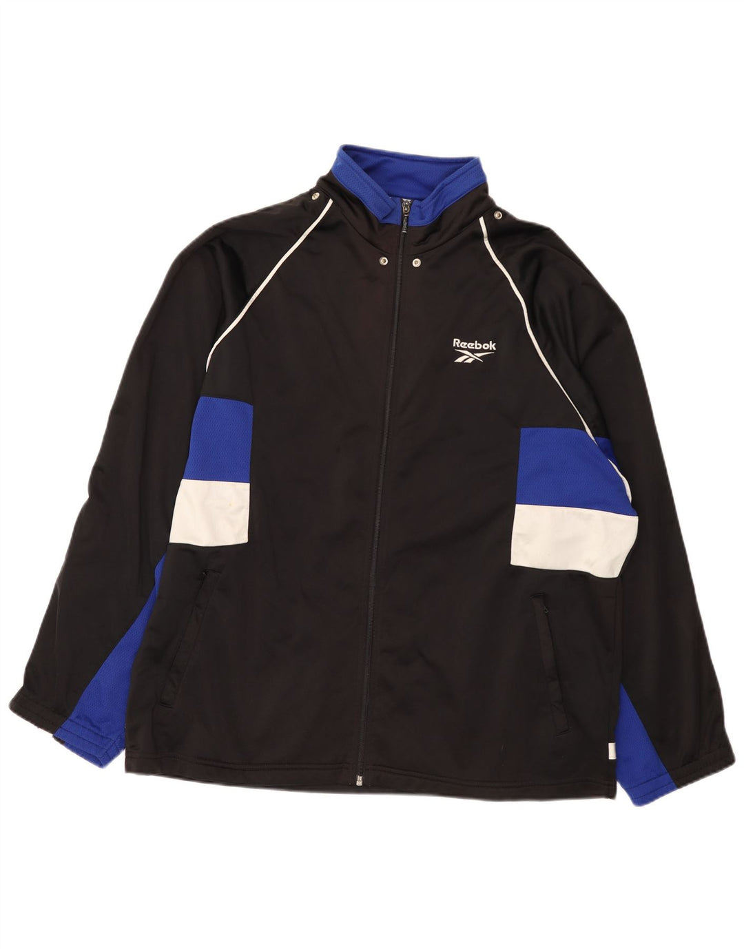 Reebok Herren-Trainingsanzugoberteil mit Grafik, groß, schwarzes Farbblock-Polyester