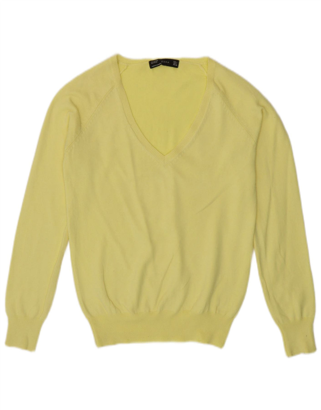 Zara Damen-Pullover mit V-Ausschnitt, Gr. 14, Gelb
